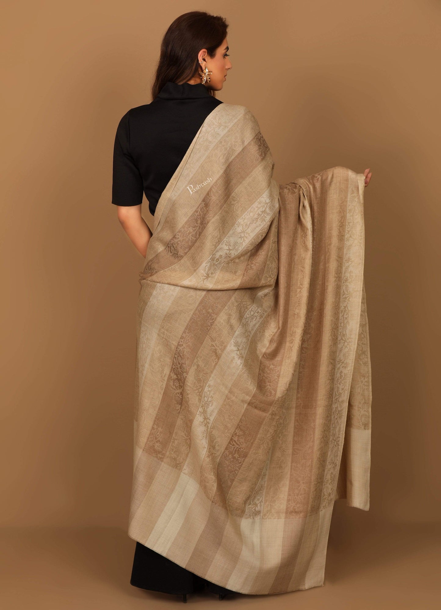 Pashtush India 114x228 Pashtush Womens Striped Paisley, Self Shawl, in Extra Soft Fine Wool, Large Size