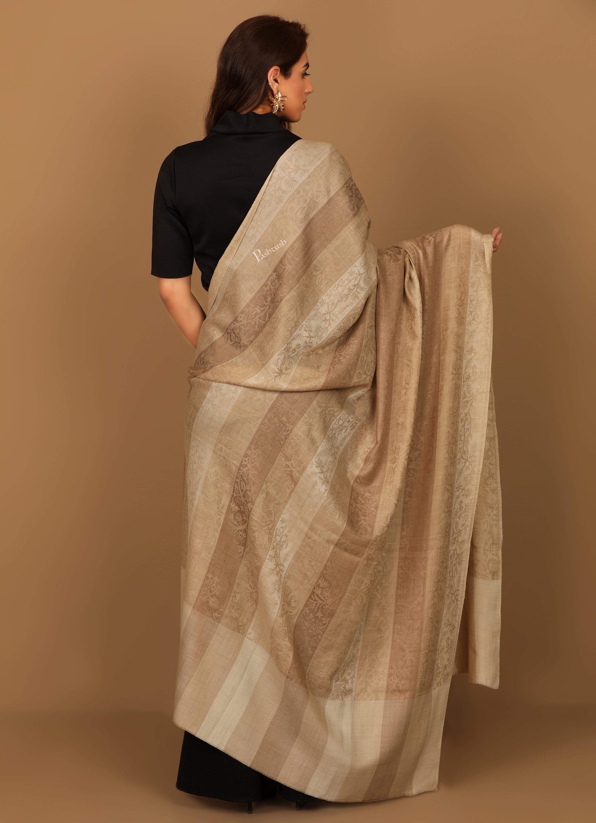 Pashtush India 114x228 Pashtush Womens Striped Paisley, Self Shawl, in Extra Soft Fine Wool, Large Size