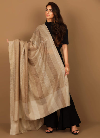 Pashtush India 114x228 Pashtush Womens Striped Paisley, Self Shawl, in Extra Soft Fine Wool, Large Size