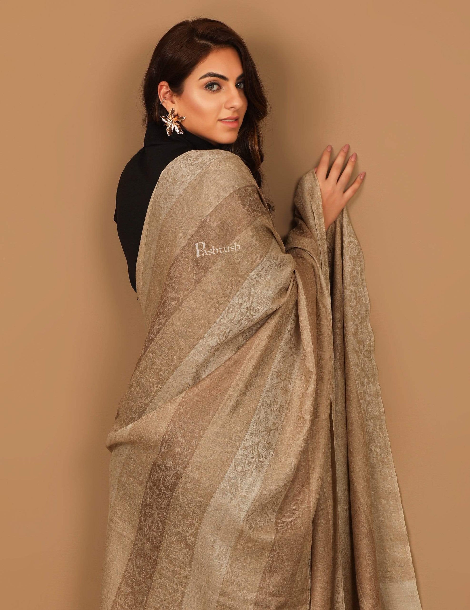 Pashtush India 114x228 Pashtush Womens Striped Paisley, Self Shawl, in Extra Soft Fine Wool, Large Size