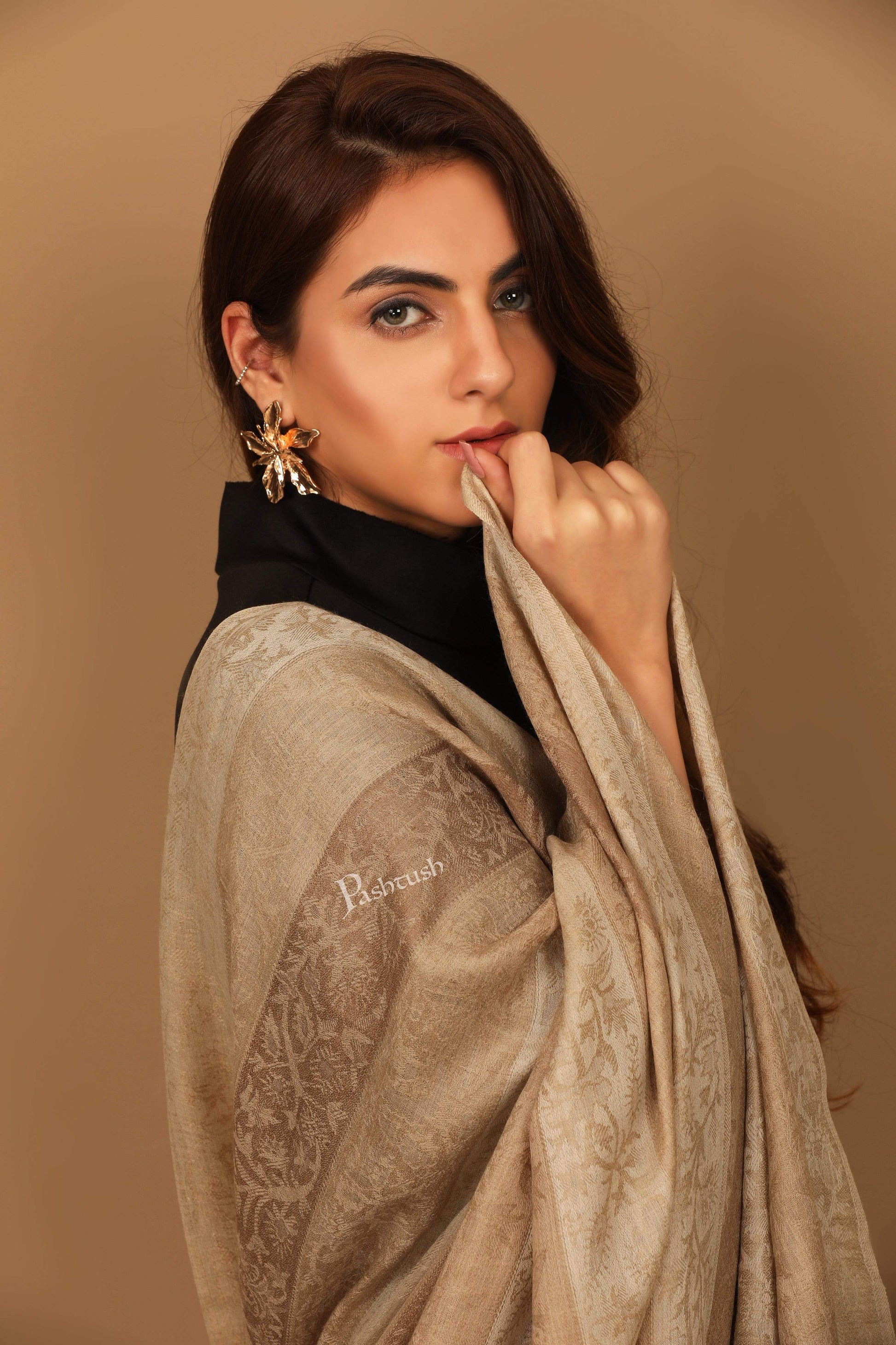 Pashtush India 114x228 Pashtush Womens Striped Paisley, Self Shawl, in Extra Soft Fine Wool, Large Size