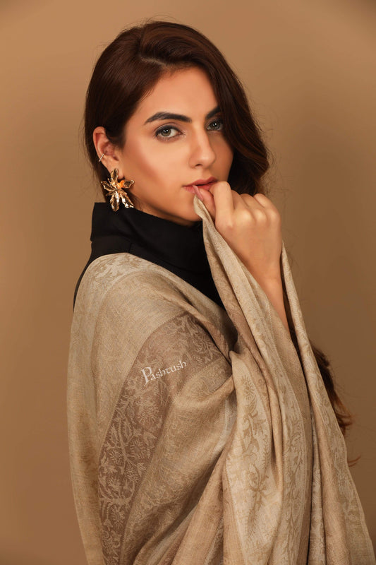 Pashtush India 114x228 Pashtush Womens Striped Paisley, Self Shawl, in Extra Soft Fine Wool, Large Size