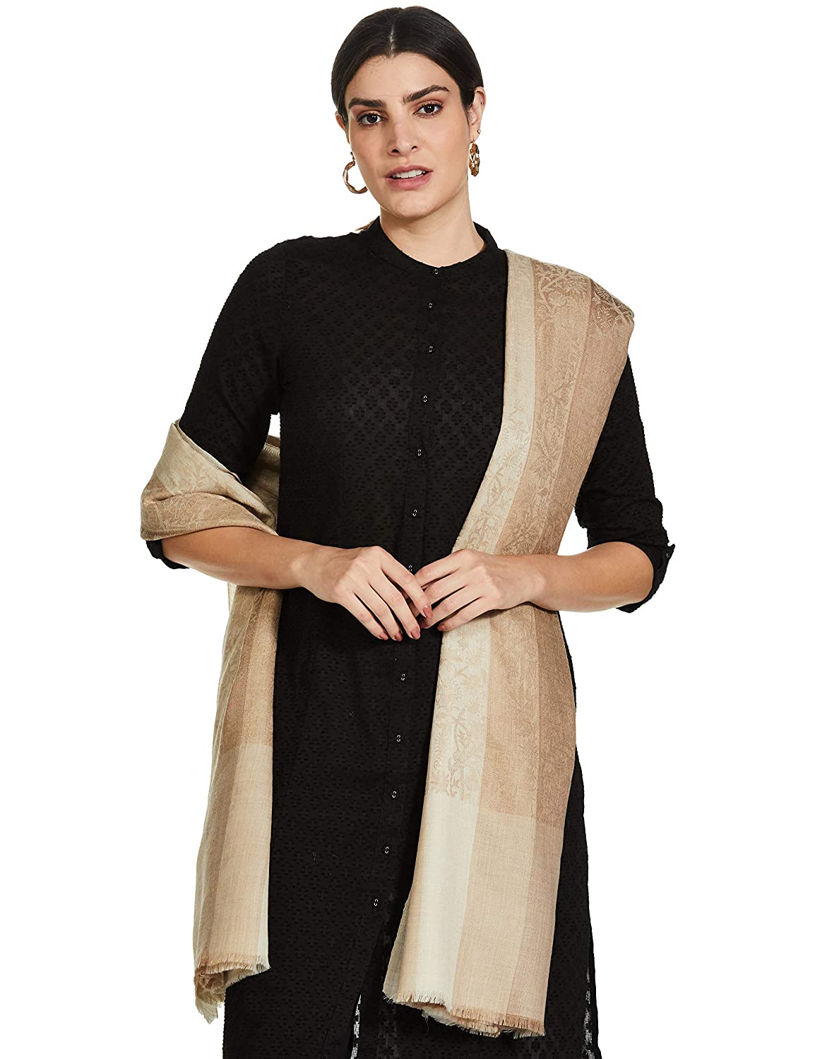 Pashtush India 114x228 Pashtush Womens Striped Paisley, Self Shawl, in Extra Soft Fine Wool, Large Size