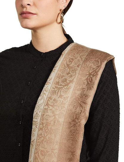 Pashtush India 114x228 Pashtush Womens Striped Paisley, Self Shawl, in Extra Soft Fine Wool, Large Wrap Size