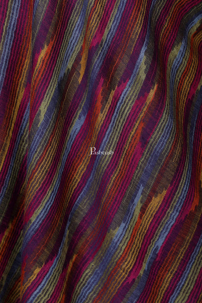 Pashtush India 70x200 Pashtush Womens Striped Reversible Stole, 100% Pure Wool With Woolmark Certification