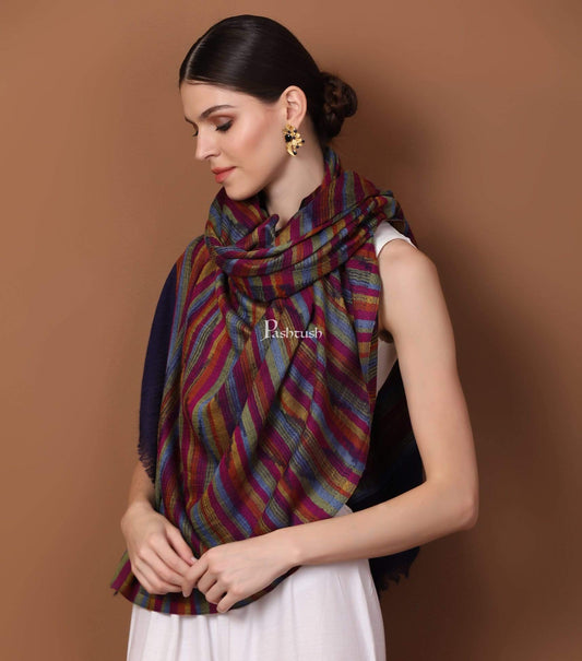Pashtush India 70x200 Pashtush Womens Striped Reversible Stole, 100% Pure Wool With Woolmark Certification