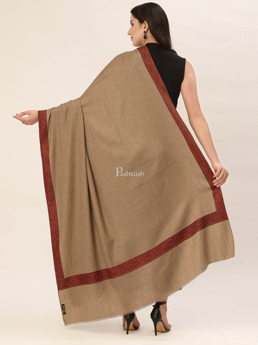 Pashtush India Mens Shawls Gents Shawl Pashtush Womens taupe Embroidery Daur Shawl