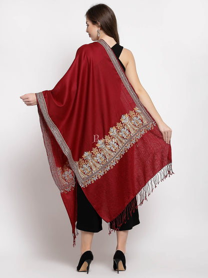 Pashtush India Womens Stoles and Scarves Scarf Pashtush Womens Tilla Work Embroidery Stole, Extra Fine Needlework, Crimson