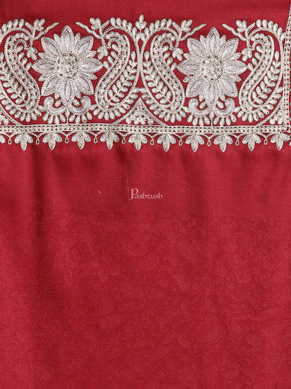 Pashtush India Womens Stoles and Scarves Scarf Pashtush Womens Tilla Work Embroidery Stole, Extra Fine Needlework, Crimson