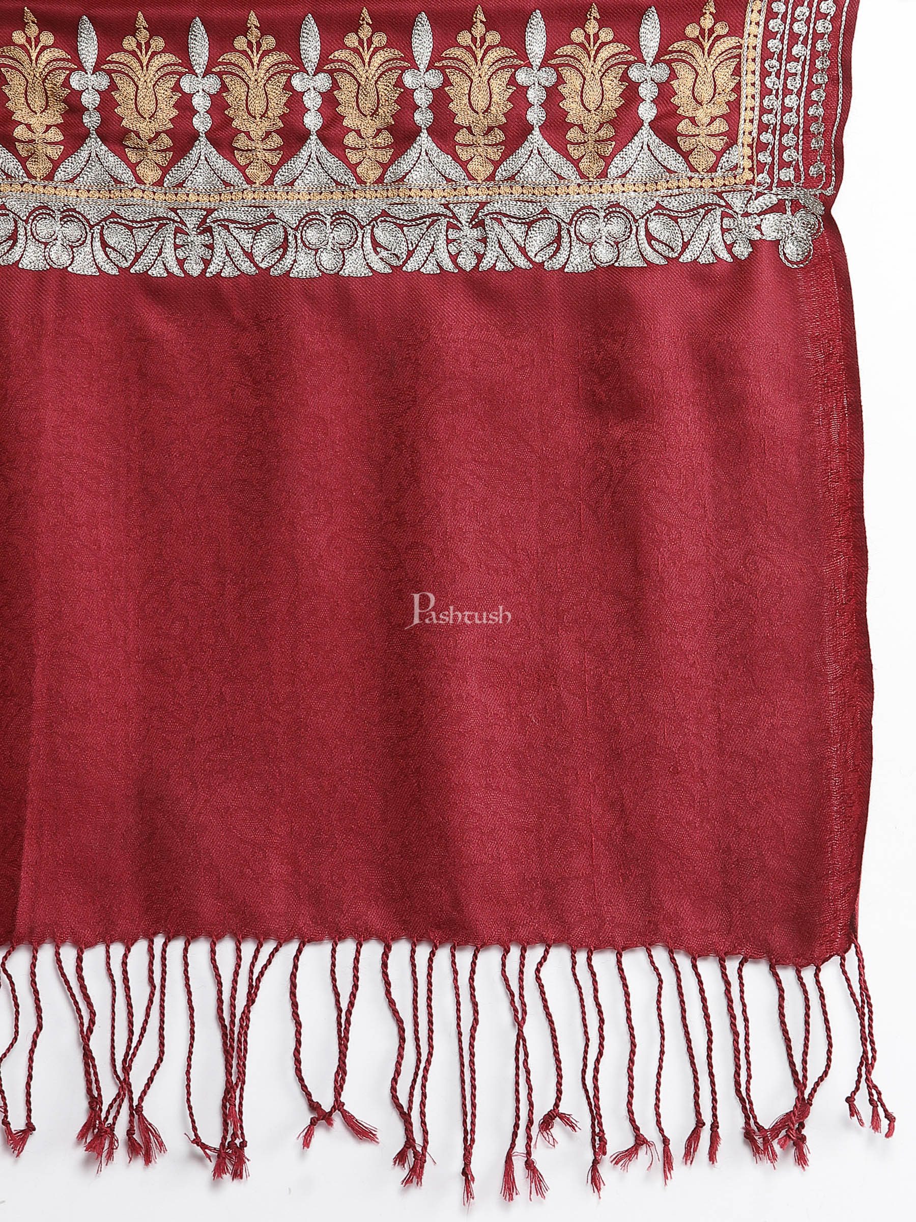 Pashtush India Womens Stoles and Scarves Scarf Pashtush Womens Tilla Work Embroidery Stole, Extra Fine Needlework, Maroon