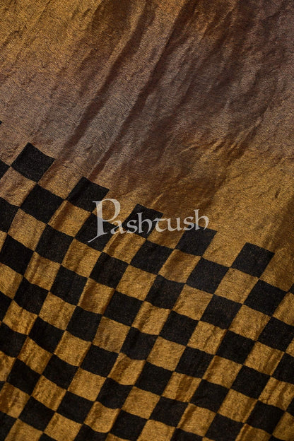 Pashtush Shawl Store Stole Pashtush Womens Twilight Checkered Scarf, With Shimmery Zari  thread Weave, Black and Gold