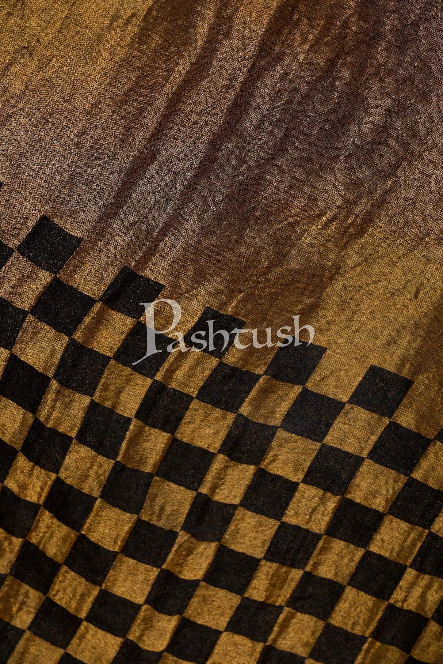 Pashtush Shawl Store Stole Pashtush Womens Twilight Checkered Scarf, With Shimmery Zari  thread Weave, Black and Gold
