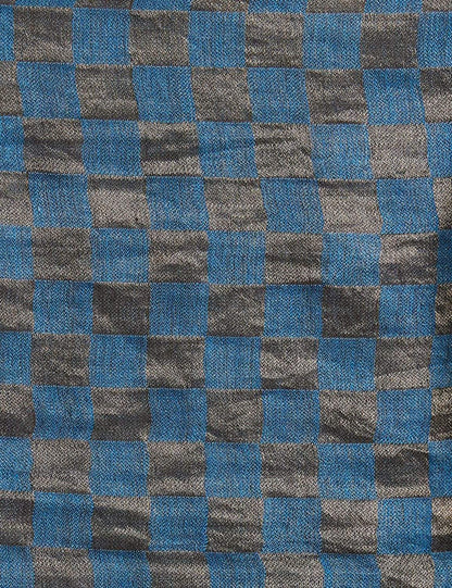 Pashtush India 70x200 Pashtush Womens Twilight Checkered Scarf, With Shimmery Zari Thread Weave, Blue And Golden