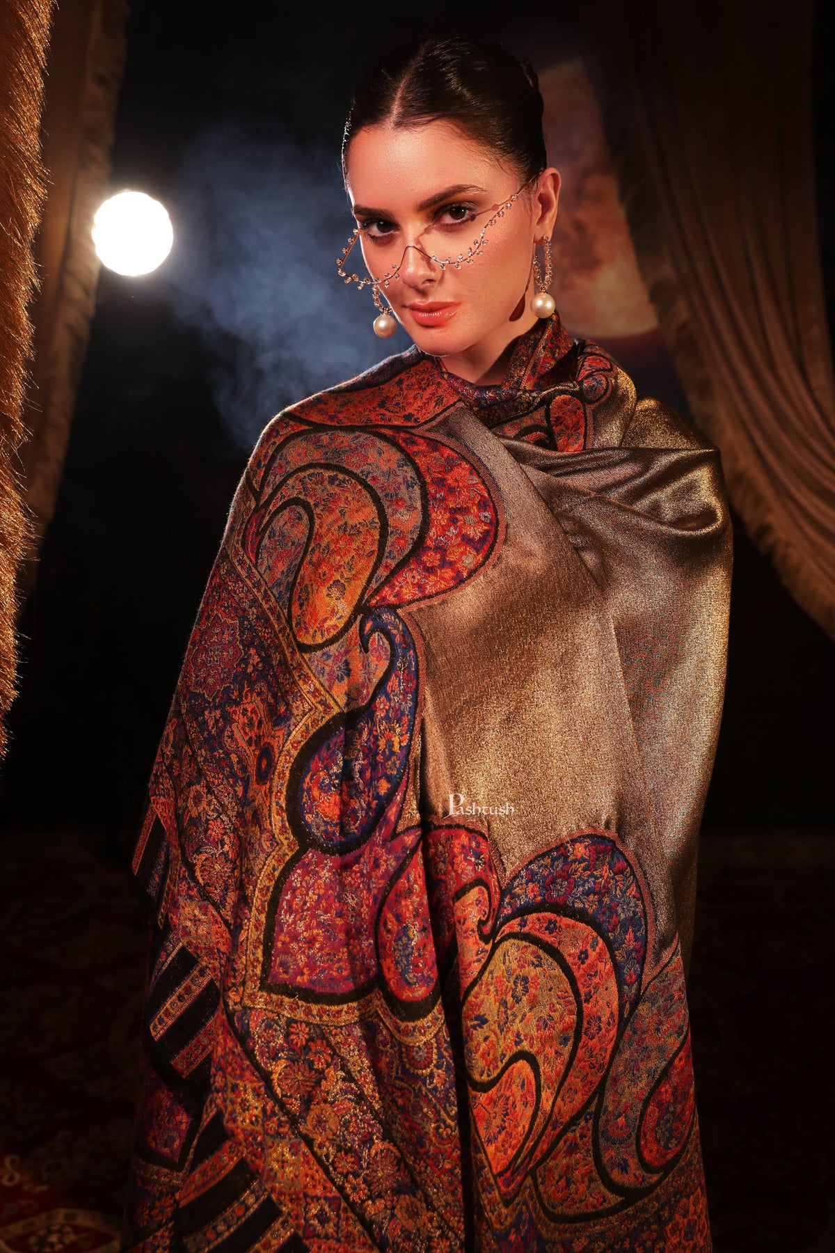 Pashtush India Womens Shawls Pashtush Womens Twilight Collection, Fine Wool Shawl, Woven Paisley Palla, Reversible