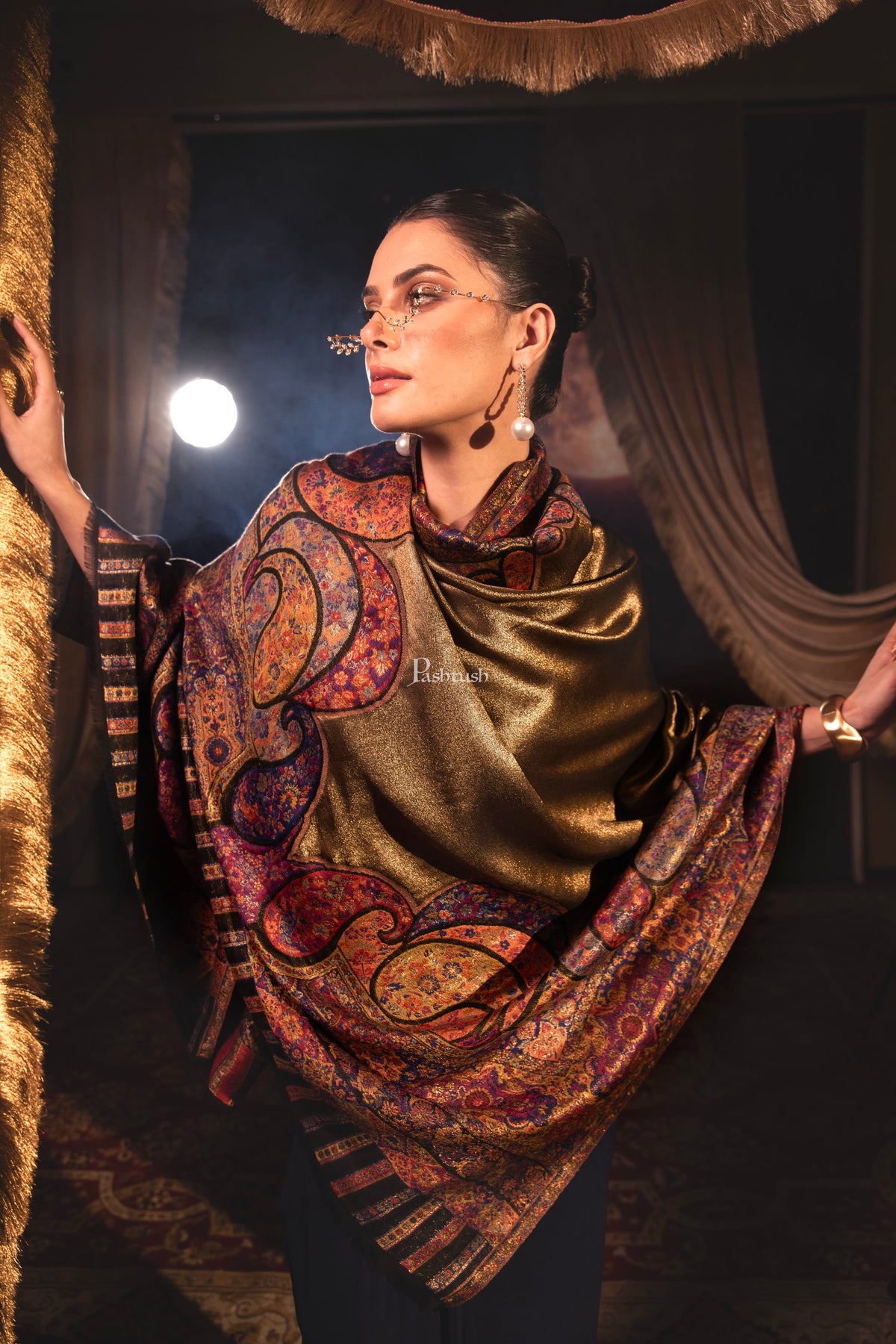 Pashtush India Womens Shawls Pashtush Womens Twilight Collection, Fine Wool Shawl, Woven Paisley Palla, Reversible