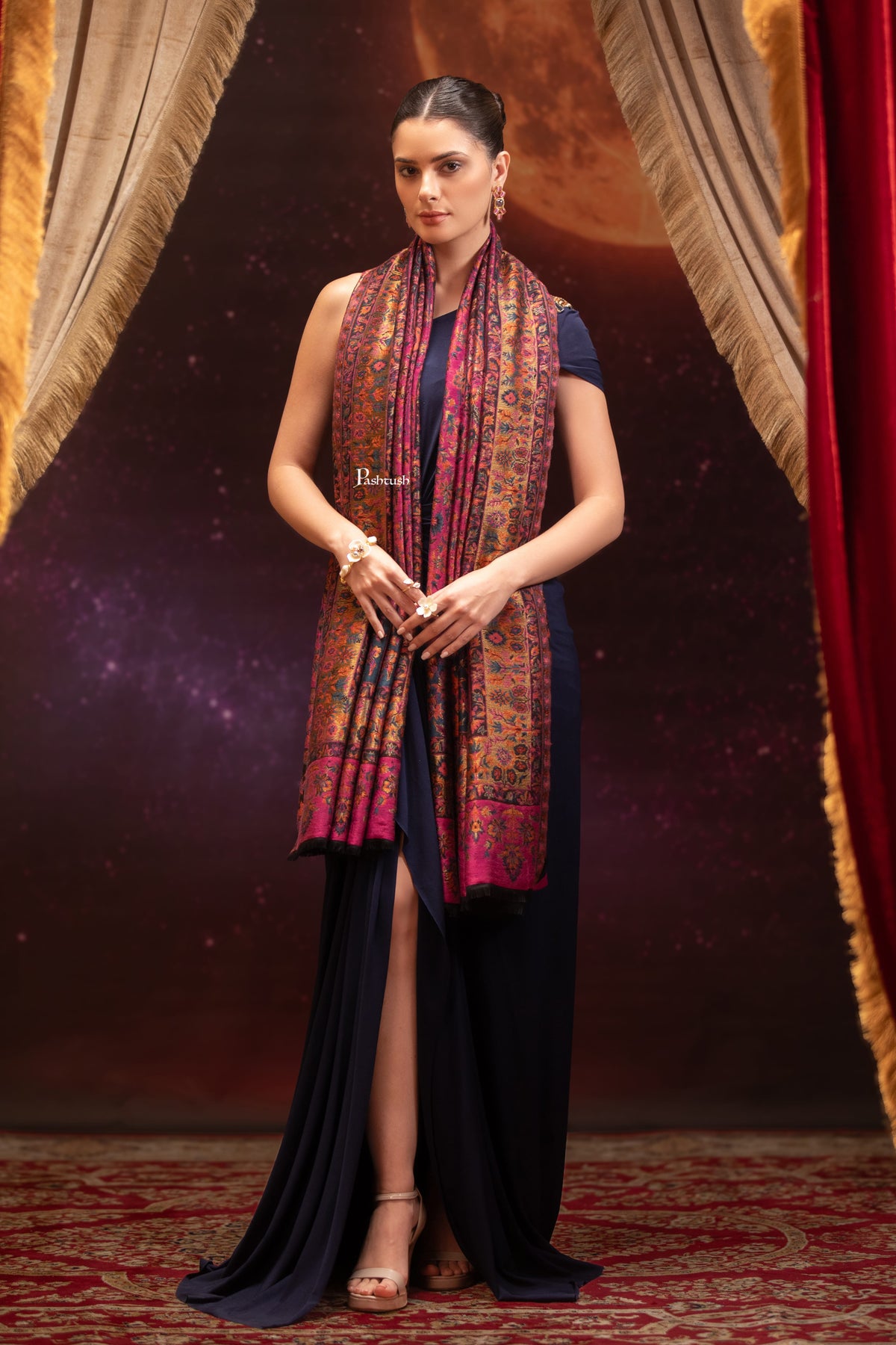 Pashtush India Womens Shawls Pashtush Womens Twilight Collection, Fine Wool Shawl, Woven Paisley Palla, Reversible