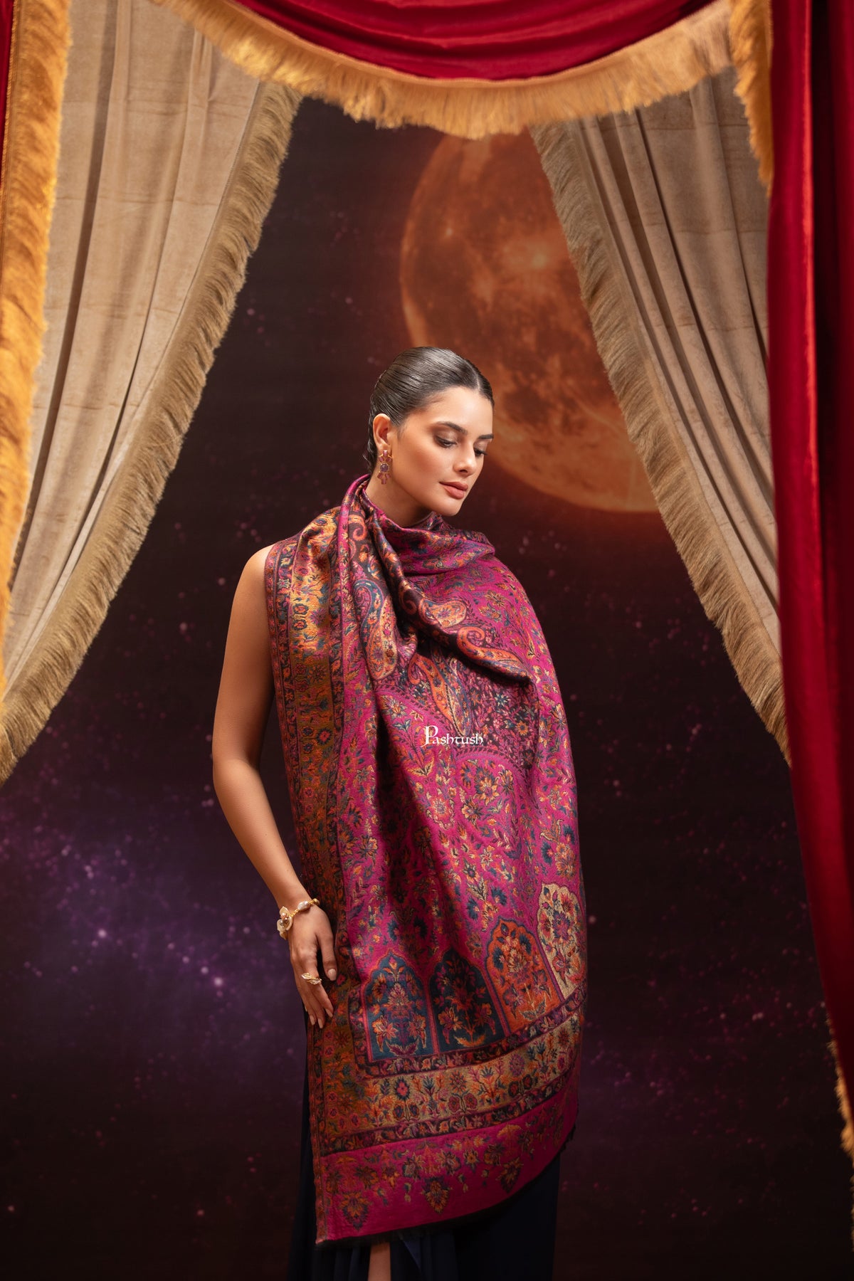 Pashtush India Womens Shawls Pashtush Womens Twilight Collection, Fine Wool Shawl, Woven Paisley Palla, Reversible