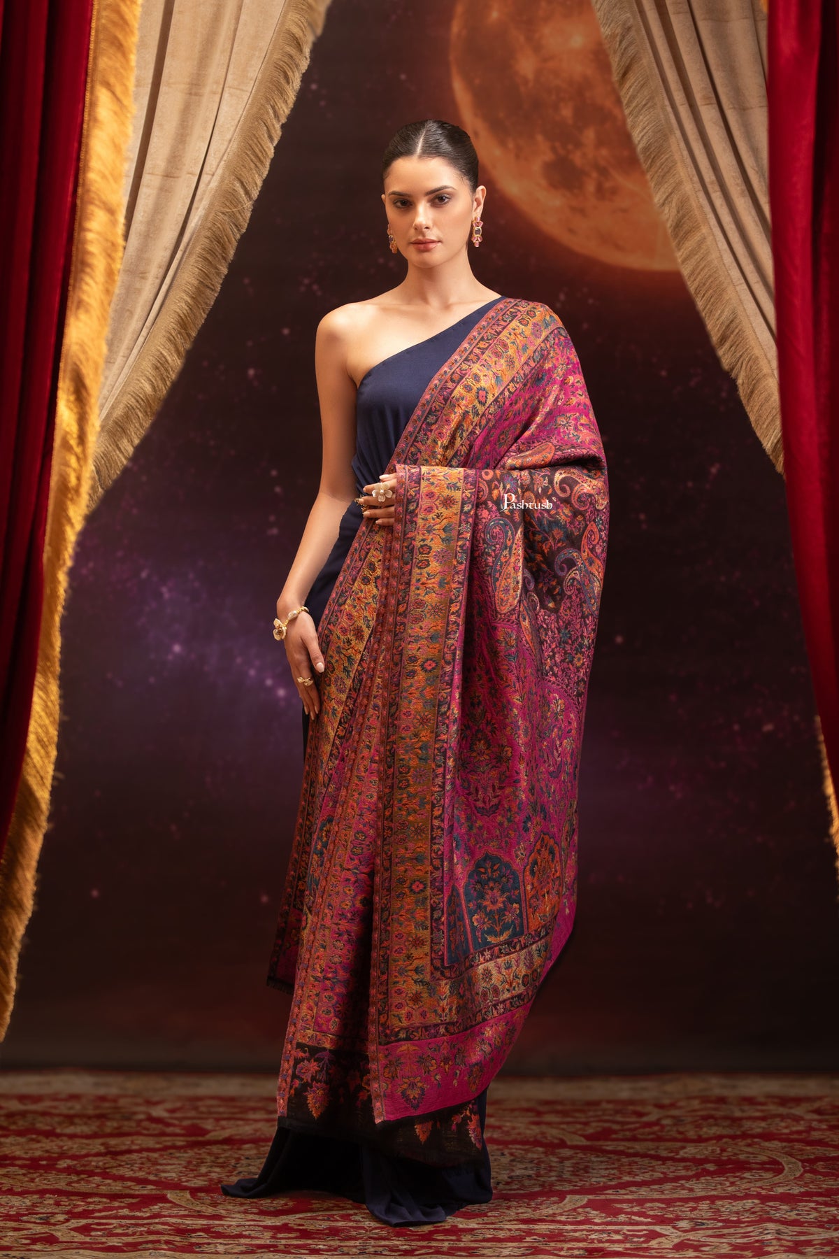 Pashtush India Womens Shawls Pashtush Womens Twilight Collection, Fine Wool Shawl, Woven Paisley Palla, Reversible