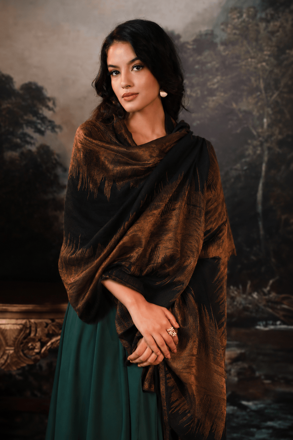 Pashtush India Womens Shawls Pashtush Womens Twilight Collection, Jacquard Shawl, With Metallic Thread Weave, Fine Wool