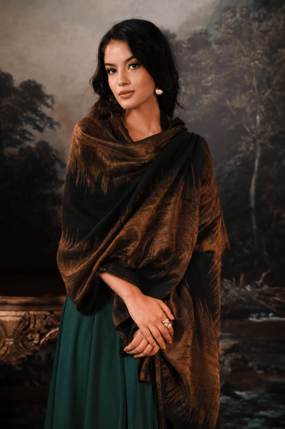 Pashtush India Womens Shawls Pashtush Womens Twilight Collection, Jacquard Shawl, With Metallic Thread Weave, Fine Wool