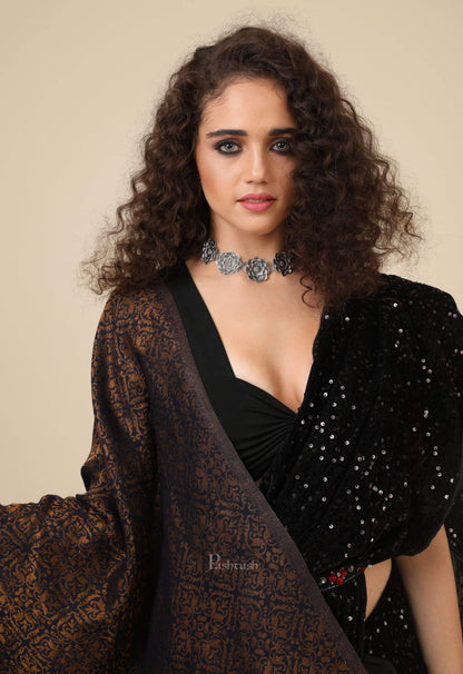 Pashtush India 70x200 Pashtush Womens Twilight Collection, Jacquard Stole, With Metallic Thread Weave, Fine Wool