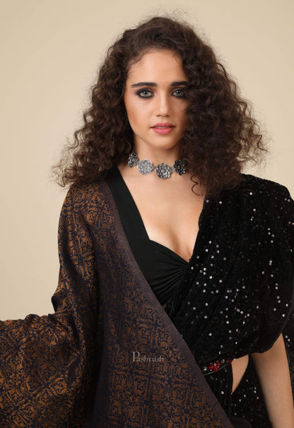 Pashtush India 70x200 Pashtush Womens Twilight Collection, Jacquard Stole, With Metallic Thread Weave, Fine Wool
