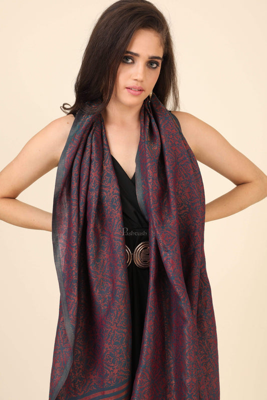 Pashtush India 70x200 Pashtush Womens Twilight Collection, Jacquard Stole, With Metallic Thread Weave, Fine Wool