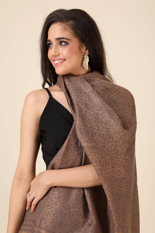 Pashtush India 70x200 Pashtush Womens Twilight Collection, Jacquard Stole, With Metallic Thread Weave, Fine Wool