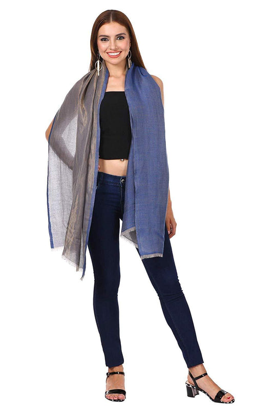 Pashtush Womens Twilight Metallic Zari Scarf, Reversible Scarf, Soft (Afternoon Blue)