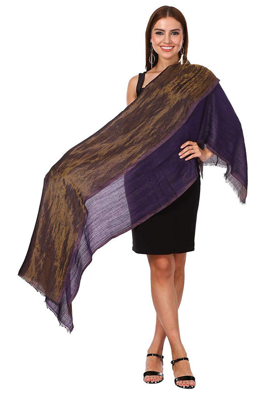 Pashtush Womens Twilight Metallic Zari Scarf, Reversible Wool Soft Violet