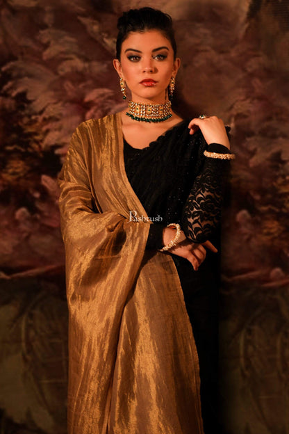 Pashtush Shawl Store Stole Pashtush Womens Twilight Scarf, Reversible Scarf, Rich Gold