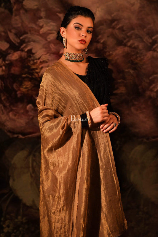 Pashtush Shawl Store Stole Pashtush Womens Twilight Scarf, Reversible Scarf, Rich Gold