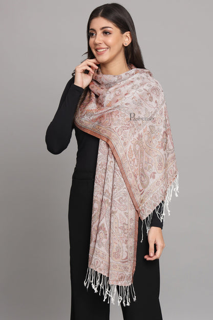 Pashtush India Womens Stoles and Scarves Scarf Pashtush Womens Velvet Stole, Pasiley Design, Emily Ivory
