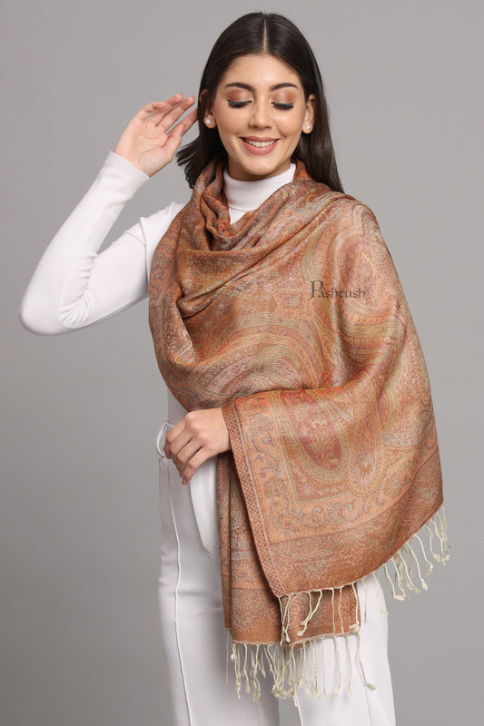 Pashtush India Womens Stoles and Scarves Scarf Pashtush Womens Viscose Stole, Pasiley Design, Emily Ivory