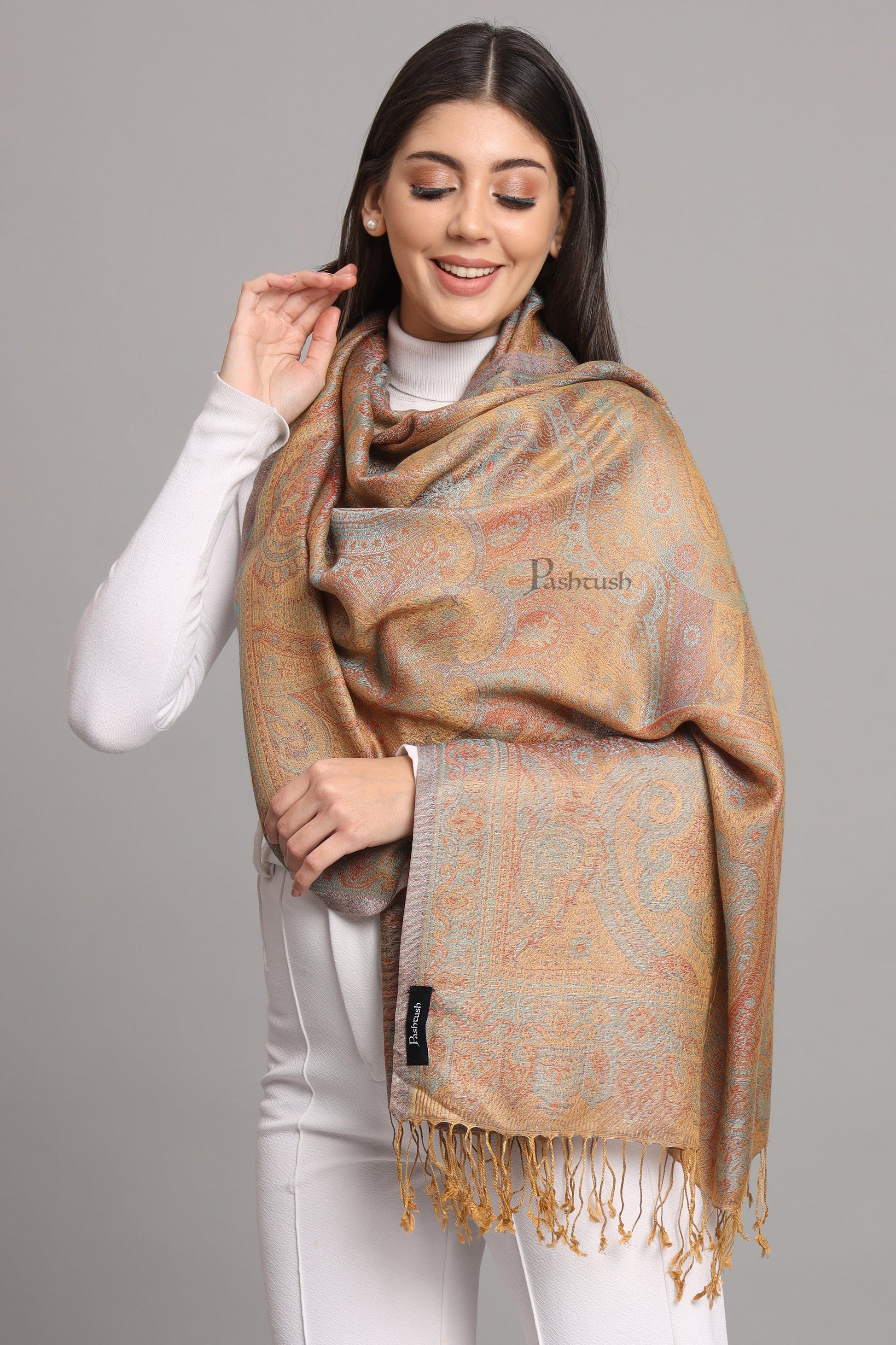 Pashtush India Womens Stoles and Scarves Scarf Pashtush Womens Viscose Stole, Pasiley Design, Multicolour