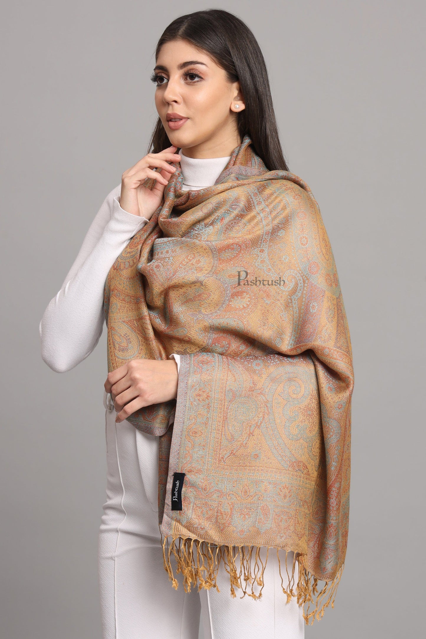 Pashtush India Womens Stoles and Scarves Scarf Pashtush Womens Viscose Stole, Pasiley Design, Multicolour