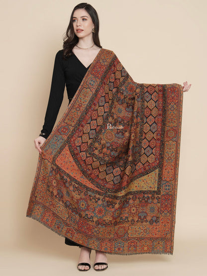 Pashtush India Womens Shawls Pashtush Womens Womens, 100% Pure Wool With Woolmark Certificate, Aztec Rich Garden Aesthetic Woven, Black