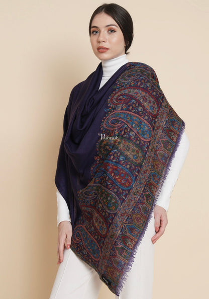 Pashtush India Womens Stoles and Scarves Scarf Pashtush Womens Womens, 100% Pure Wool With Woolmark Certificate, Paisley Beautiful Palla Woven, Blue
