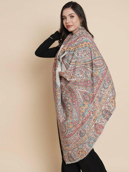 Pashtush India Womens Shawls Pashtush Womens Womens, 100% Pure Wool With Woolmark Certificate, Paisley Heritage Antique Woven, Ivory