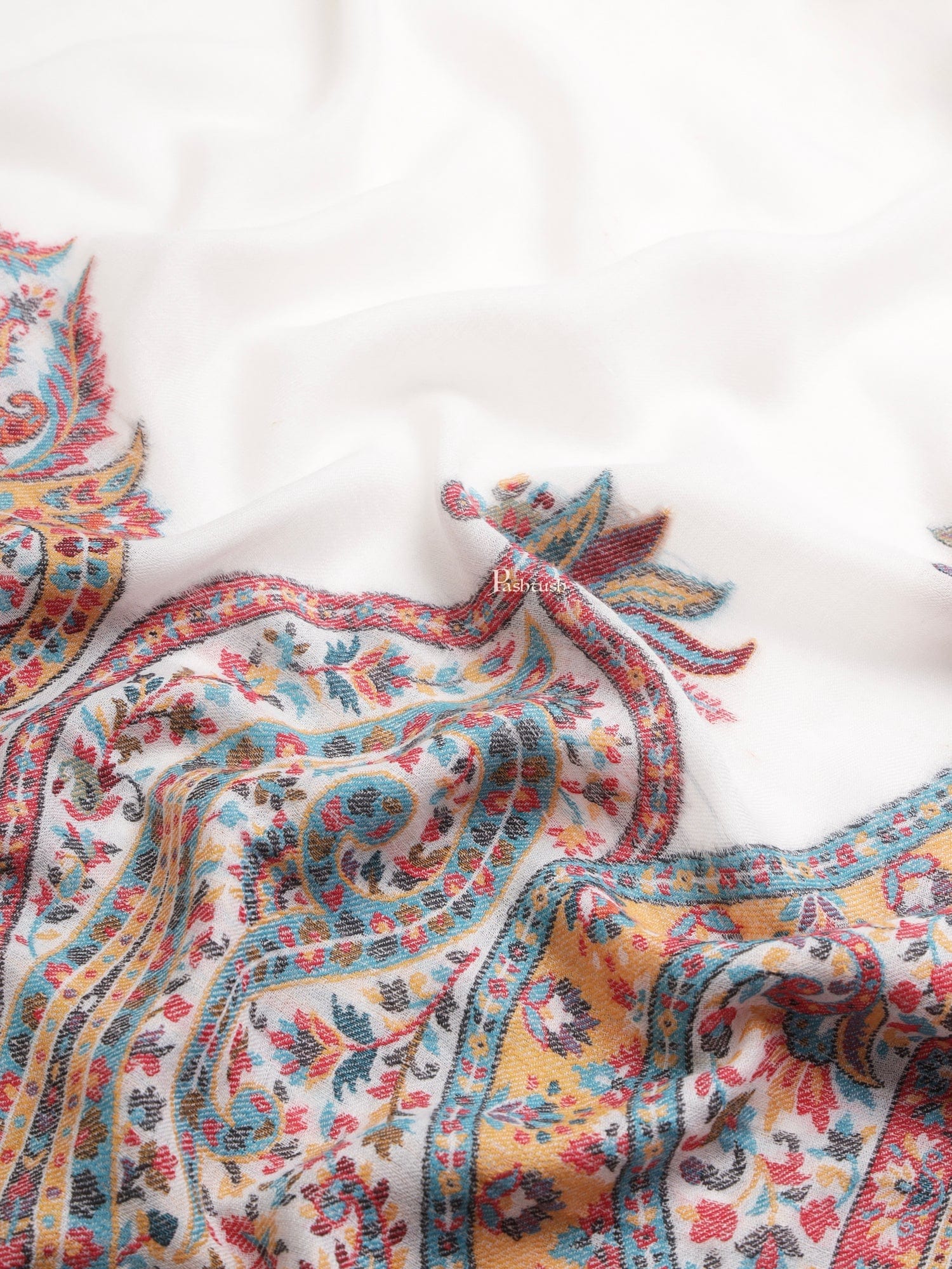 Pashtush India Womens Shawls Pashtush Womens Womens, 100% Pure Wool With Woolmark Certificate, Paisley Heritage Antique Woven, Ivory