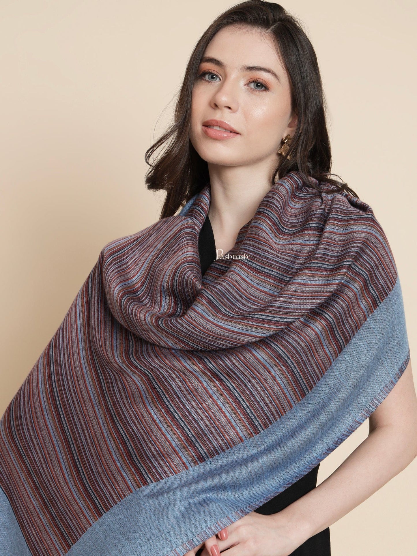 Pashtush India Womens Stoles and Scarves Scarf Pashtush Womens Womens, Bamboo, Striped Reversible Woven, Multicolour