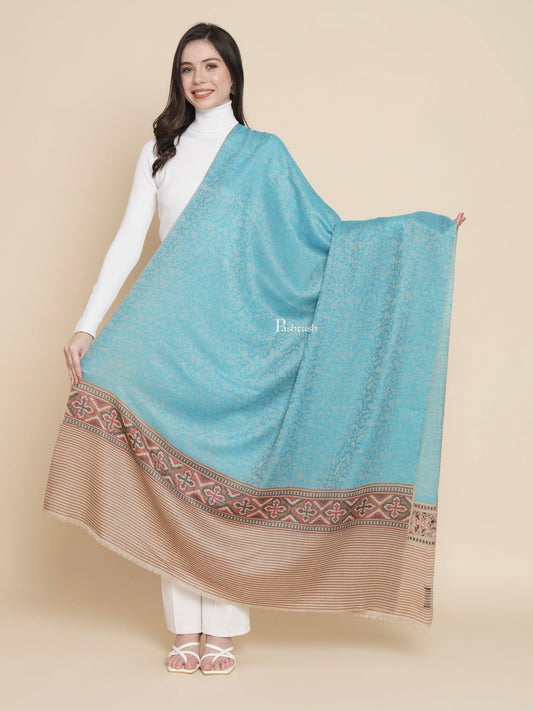 Pashtush India Womens Shawls Pashtush Womens Womens, Extra Fine Wool, Aztec Palla Woven, Aqua Blue
