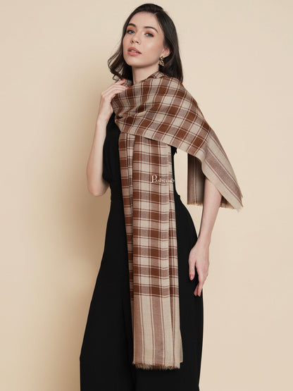 Pashtush India Womens Shawls Pashtush Womens Womens, Extra Fine Wool, Checkered Bold Woven, Coffee