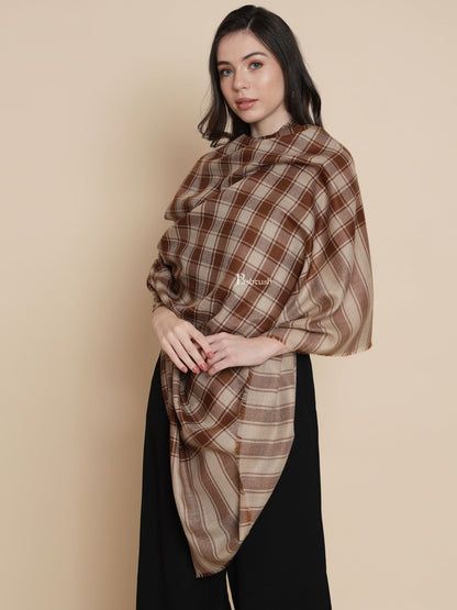 Pashtush India Womens Shawls Pashtush Womens Womens, Extra Fine Wool, Checkered Bold Woven, Coffee