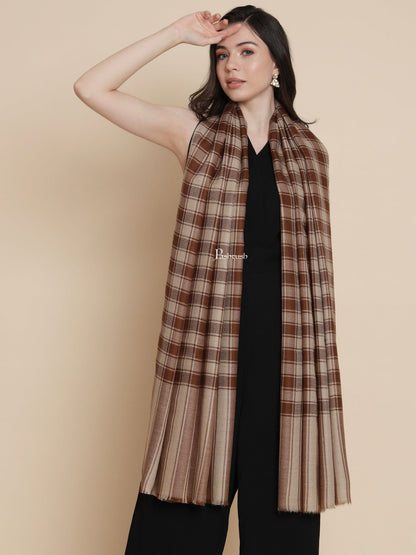 Pashtush India Womens Shawls Pashtush Womens Womens, Extra Fine Wool, Checkered Bold Woven, Coffee