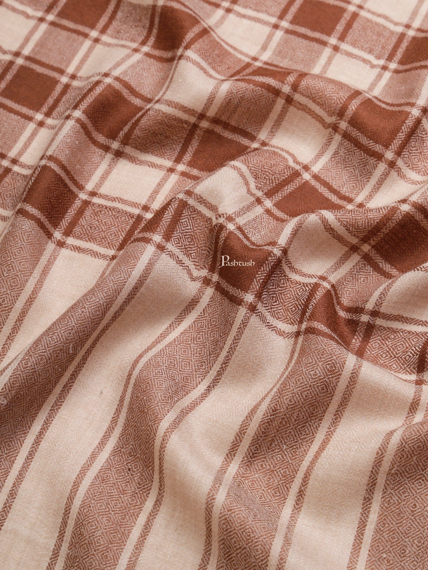 Pashtush India Womens Shawls Pashtush Womens Womens, Extra Fine Wool, Checkered Bold Woven, Coffee