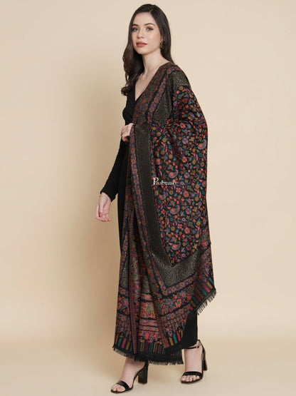 Pashtush India Womens Shawls Pashtush Womens Womens, Faux Pashmina, Paisley Metallic Zari Border Woven, Black