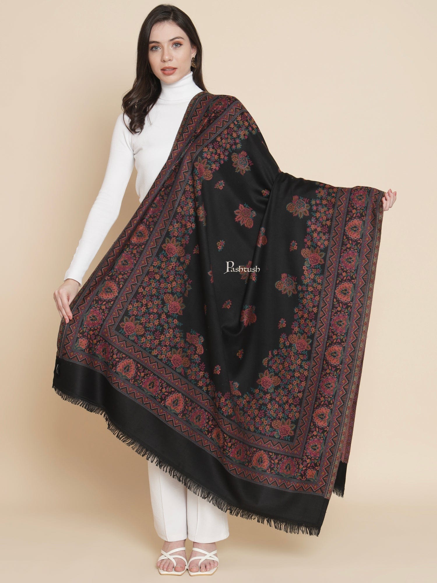 Pashtush India Womens Shawls Pashtush Womens Womens, Faux Pashmina, Paisley Palla Woven, Black
