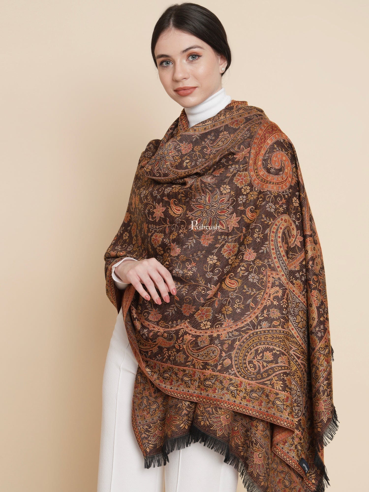 Pashtush India Womens Shawls Pashtush Womens Womens, Faux Pashmina, Paisley Woven Jamawar Woven, Black