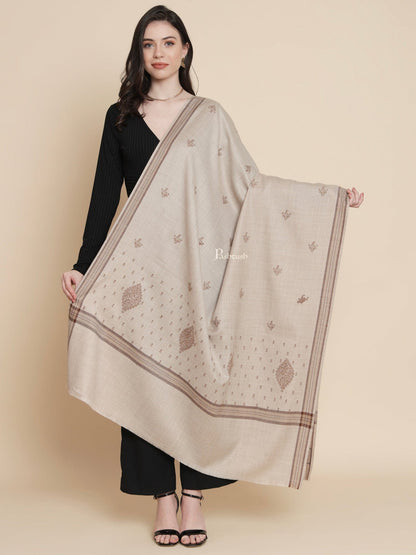 Pashtush India Womens Shawls Pashtush Womens Womens, Fine Wool, Bootey Kashmiri Embroidery, Taupe